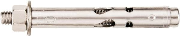 Powers Fasteners - 1/4" Diam, 1/4" Drill, 1-3/8" OAL, 2-3/4" Min Embedment Sleeve Concrete Anchor - 304 Stainless Steel, Acorn Nut Head, Hex Drive, 1-3/8" Thread Length - Strong Tooling