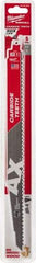 Milwaukee Tool - 12" Long x 1" Thick, Carbide Reciprocating Saw Blade - Tapered Profile, 5 TPI, Toothed Edge, Universal Shank - Strong Tooling