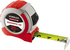 Komelon - 25' x 1-1/16" Yellow Steel Blade Tape Measure - 1/4, 1/8 & 1/16" Graduation, Red ABS Plastic Case - Strong Tooling