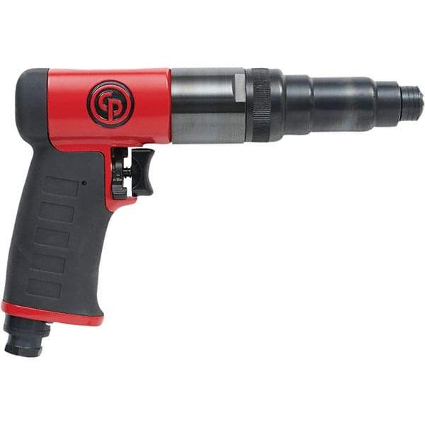 Chicago Pneumatic - 1/4" Bit Holder, 800 RPM, Pistol Grip Handle Air Screwdriver - 7.4 to 14.8 Ft/Lb Torque, 1/4" Inlet, 28.4 CFM - Strong Tooling