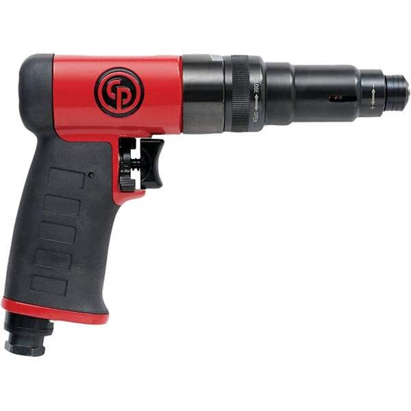 Chicago Pneumatic - 1/4" Bit Holder, 1,900 RPM, Pistol Grip Handle Air Screwdriver - 0.3 to 3.8 Ft/Lb Torque, 1/4" Inlet, 28.2 CFM - Strong Tooling