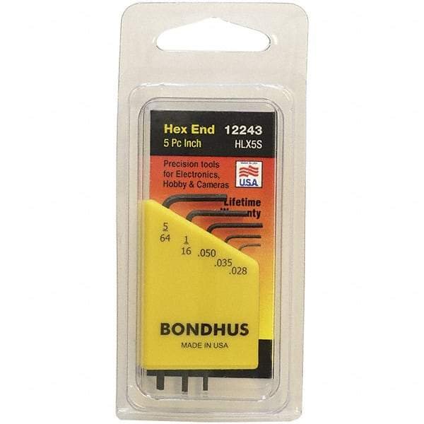 Bondhus - 5 Piece, L-Key Hex Key Set - .028 to 5/64" Range, Protanium Steel - Strong Tooling