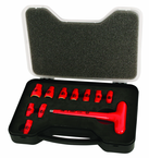 Insulated 1/4" Inch T-Handle Socket Set Includes Socket Sizes: 3/16; 7/32; 1/4; 9/32; 5/16; 11/32; 3/8; 7/16; 1/2; 9/16 and T Handle In Storage Box. 11 Pieces - Strong Tooling