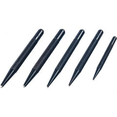 Mitutoyo - 5 Piece, 1/16 to 5/32", Pin Punch Set - Round Shank, Comes in Plastic Sleeve - Strong Tooling