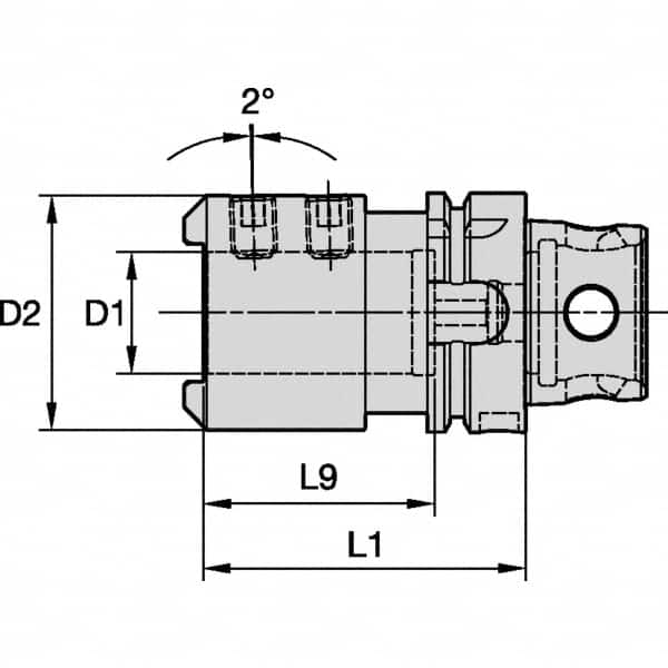 Kennametal - KM4X Modular Connection, 32mm Inside Hole Diam, 3.3465" Projection, Whistle Drive Adapter - 61.85mm Body Diam, Taper Shank, Through Coolant - Exact Industrial Supply