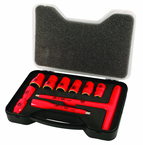Insulated 3/8" Inch T-Handle Socket Set Includes: 5/16 - 3/4" Sockets and 5" Extension Bar and T Handle in Storage Box. 11 Pieces - Strong Tooling