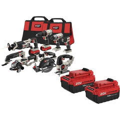 Porter-Cable - 20 Volt Cordless Tool Combination Kit - Includes 1/2" Drill/Driver, 1/4" Impact Driver, 6-1/2" Circular Saw, Reciprocating Tiger Saw, Jig Saw, Oscillating Multi-Tool, Cut-Off Tool, Grinder & Flashlight, Lithium-Ion Battery Included - Strong Tooling