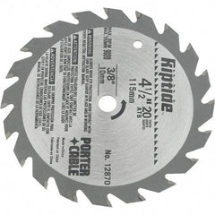 Porter-Cable - 4-1/2" Diam, 3/8" Arbor Hole Diam, 20 Tooth Wet & Dry Cut Saw Blade - Carbide-Tipped, Ripping Action, Standard Round Arbor - Strong Tooling