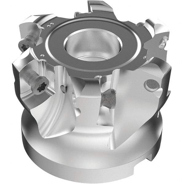 Seco - 6 Inserts, 50.5mm Cutter Diam, 1.8mm Max Depth of Cut, Indexable High-Feed Face Mill - 19.05mm Arbor Hole Diam, 0.185" Keyway Width, 1-1/2" High, R220.21-LP09 Toolholder, LPKT09 Inserts, Series High Feed - Strong Tooling