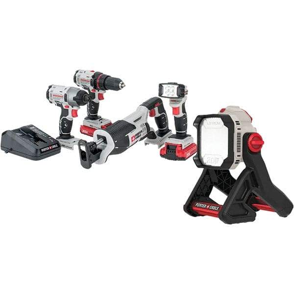 Porter-Cable - 20 Volt Cordless Tool Combination Kit - Includes Drill/Driver, Reciprocating Saw, Impact Driver & Flashlight, Lithium-Ion Battery Included - Strong Tooling