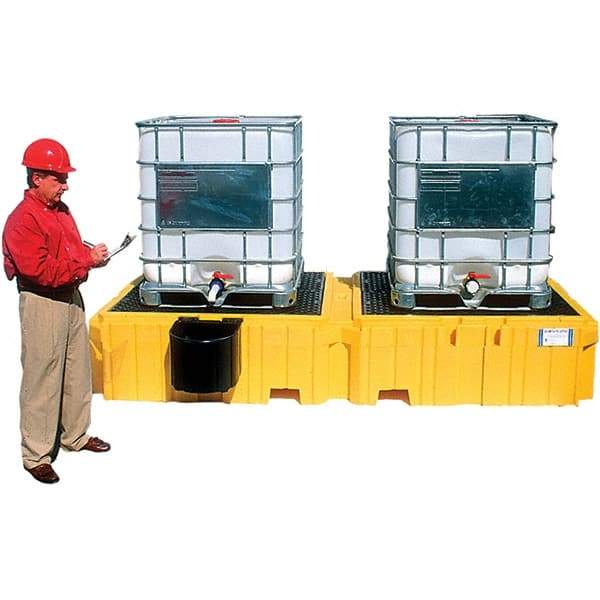 UltraTech - 535 Gal Sump Capacity, Polyethylene TWIN IBC Spill Pallet, Left Side Bucket - 61.6" Long x 22" Wide x 124-1/2" High, 8,000 Lb Capacity, 2 Totes, Includes 1 Left Side Bucket Shelf - Strong Tooling