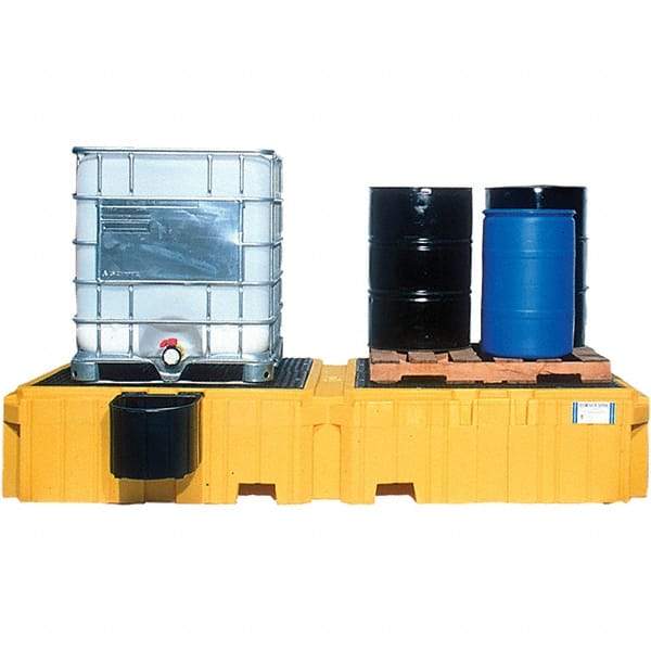 UltraTech - 535 Gal Sump Capacity, Polyethylene TWIN IBC Spill Pallet, Left Side Bucket with Drain - 61.6" Long x 22" Wide x 124-1/2" High, 8,000 Lb Capacity, 2 Totes, Includes 1 Left Side Bucket Shelf - Strong Tooling