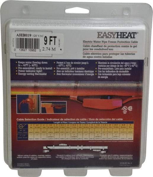 EasyHeat - 9' Long, Preassembled, Fixed Length, Fixed Wattage, Protection Heat Cable - 120 Input Volts, 63 Watts - Strong Tooling