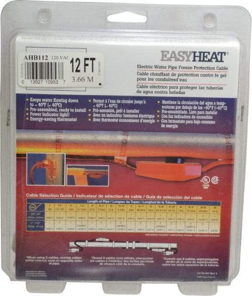 EasyHeat - 12' Long, Preassembled, Fixed Length, Fixed Wattage, Protection Heat Cable - 120 Input Volts, 84 Watts - Strong Tooling