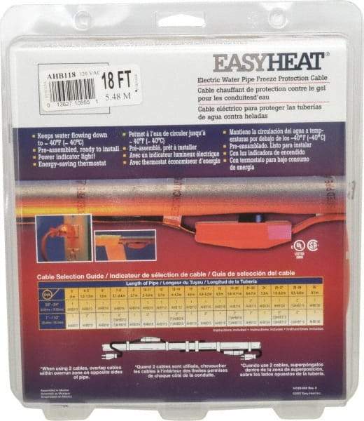 EasyHeat - 18' Long, Preassembled, Fixed Length, Fixed Wattage, Protection Heat Cable - 120 Input Volts, 126 Watts - Strong Tooling