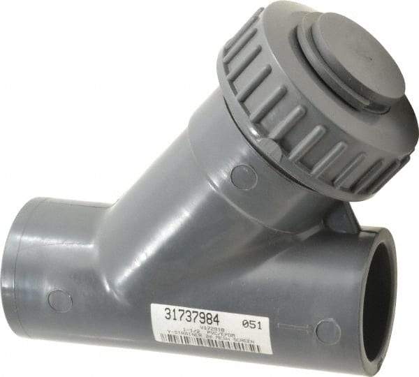 Simtech - 1-1/2" Pipe, Socket Ends, PVC Y-Strainer - 90 psi Pressure Rating - Strong Tooling