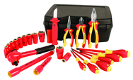 Insulated 1/2" Drive Inch Socket Set with 3/8" - 1" Sockets; 2 Extension Bars; 1/2" Ratchet; Knife; Slotted & Phillips; 3 Pliers/Cutters in Storage Box. 24 Pieces - Strong Tooling