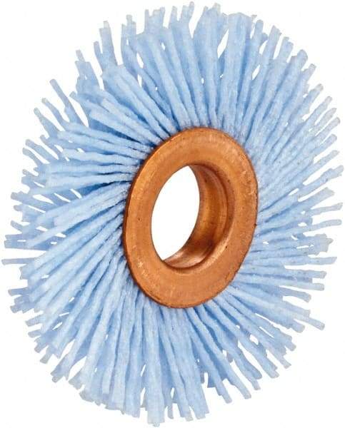 Tanis - 3" OD, 1/2" Arbor Hole, Crimped Nylon Wheel Brush - 3/8" Face Width, 7/8" Trim Length, 0.04" Filament Diam - Strong Tooling