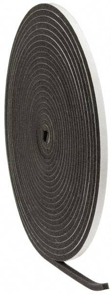 Made in USA - 3/8" Thick x 1/2" Wide x 50' Long Gray Open Cell Polyurethane Foam Rubber Roll - Stock Length, Adhesive Back, 1.8 to 2.2 Lb/Cu Ft Density, -20°F to 160°F - Strong Tooling