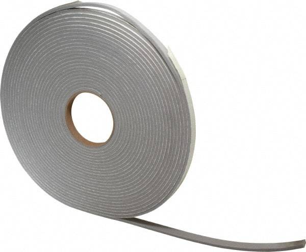 Made in USA - 3/16" Thick x 1/2" Wide x 30' Long Gray Closed Cell PVC Foam Rubber Roll - Stock Length, Adhesive Back, 8 Lb/Cu Ft Density, -20°F to 130°F - Strong Tooling