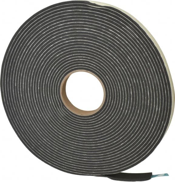 Made in USA - 3/16" Thick x 3/4" Wide x 45' Long Black Closed Cell PVC Foam Rubber Roll - Stock Length, Adhesive Back, 13 Lb/Cu Ft Density, -20°F to 130°F - Strong Tooling