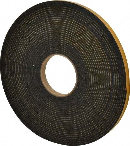 Made in USA - 5/32" Thick x 1/2" Wide x 50' Long Black Open Cell Natural Foam Rubber Roll - Stock Length, Adhesive Back, 24 to 30 Lb/Cu Ft Density, -20°F to 160°F - Strong Tooling