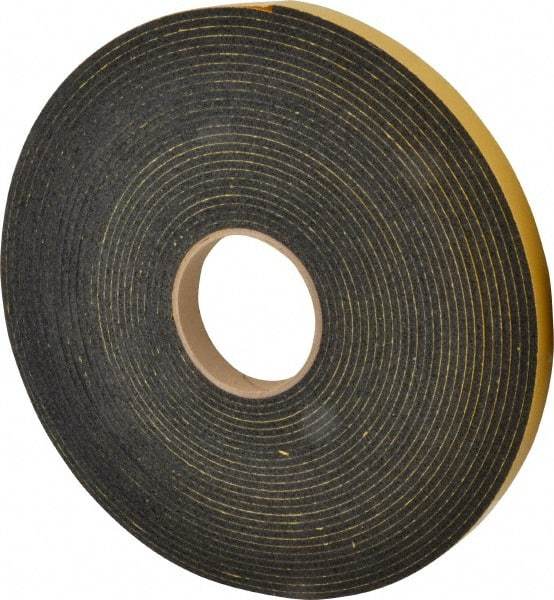 Made in USA - 5/32" Thick x 3/4" Wide x 50' Long Black Open Cell Natural Foam Rubber Roll - Stock Length, Adhesive Back, 24 to 30 Lb/Cu Ft Density, -20°F to 160°F - Strong Tooling