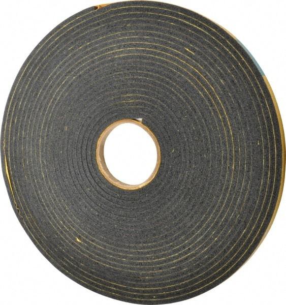 Made in USA - 1/4" Thick x 1/2" Wide x 50' Long Black Open Cell Natural Foam Rubber Roll - Stock Length, Adhesive Back, 24 to 30 Lb/Cu Ft Density, -20°F to 160°F - Strong Tooling