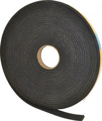 Made in USA - 1/4" Thick x 1" Wide x 50' Long Black Open Cell Natural Foam Rubber Roll - Stock Length, Adhesive Back, 24 to 30 Lb/Cu Ft Density, -20°F to 160°F - Strong Tooling