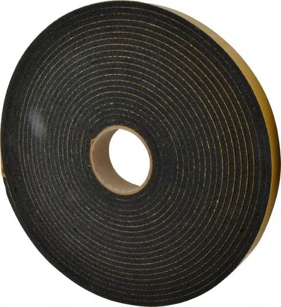 Made in USA - 1/4" Thick x 1-1/2" Wide x 50' Long Black Open Cell Natural Foam Rubber Roll - Stock Length, Adhesive Back, 24 to 30 Lb/Cu Ft Density, -20°F to 160°F - Strong Tooling