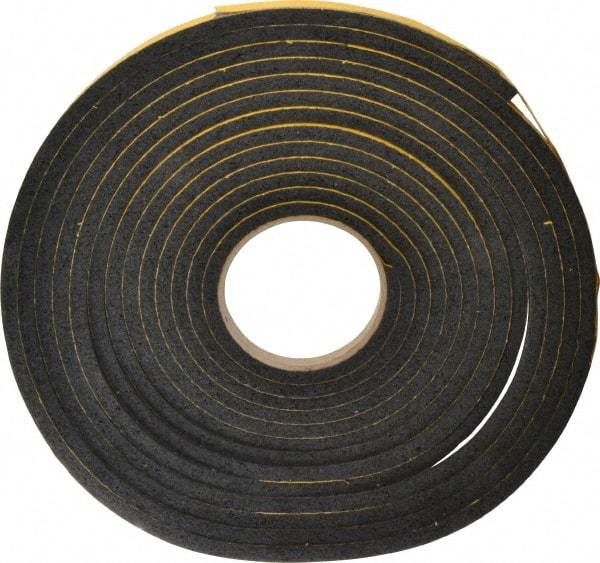 Made in USA - 5/16" Thick x 3/8" Wide x 25' Long Black Open Cell Natural Foam Rubber Roll - Stock Length, Adhesive Back, 24 to 30 Lb/Cu Ft Density, -20°F to 160°F - Strong Tooling