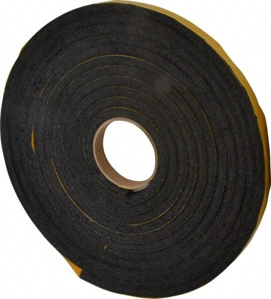 Made in USA - 7/16" Thick x 5/8" Wide x 25' Long Black Open Cell Natural Foam Rubber Roll - Stock Length, Adhesive Back, 24 to 30 Lb/Cu Ft Density, -20°F to 160°F - Strong Tooling