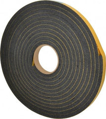 Made in USA - 7/16" Thick x 3/4" Wide x 25' Long Black Open Cell Natural Foam Rubber Roll - Stock Length, Adhesive Back, 24 to 30 Lb/Cu Ft Density, -20°F to 160°F - Strong Tooling