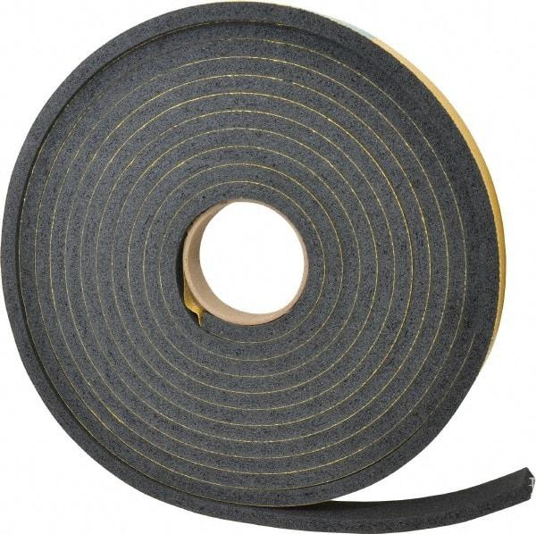 Made in USA - 7/16" Thick x 1" Wide x 25' Long Black Open Cell Natural Foam Rubber Roll - Stock Length, Adhesive Back, 24 to 30 Lb/Cu Ft Density, -20°F to 160°F - Strong Tooling