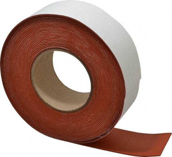 Made in USA - 1/16" Thick x 2" Wide x 30' Long Tan-Orange Closed Cell Silicone Foam Rubber Roll - Stock Length, Adhesive Back, 33 Lb/Cu Ft Density, -100°F to 500°F - Strong Tooling