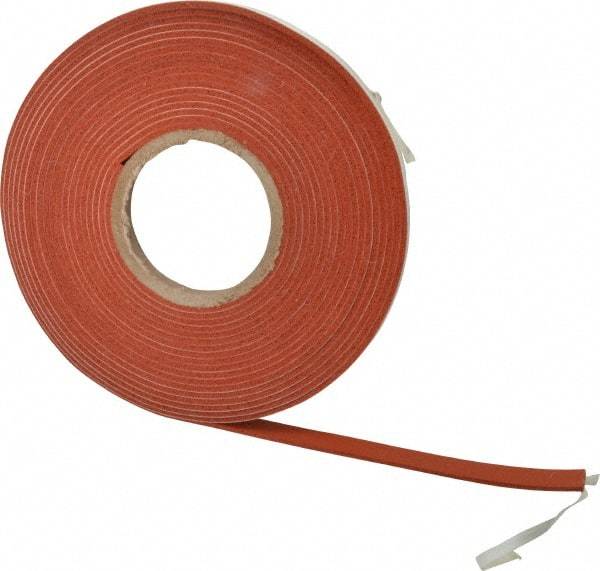 Made in USA - 1/8" Thick x 1/2" Wide x 30' Long Tan-Orange Closed Cell Silicone Foam Rubber Roll - Stock Length, Adhesive Back, 33 Lb/Cu Ft Density, -100°F to 500°F - Strong Tooling