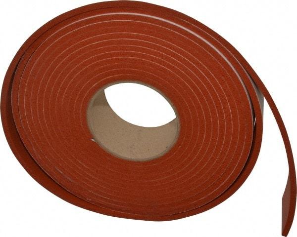 Made in USA - 3/16" Thick x 2" Wide x 20' Long Tan-Orange Closed Cell Silicone Foam Rubber Roll - Stock Length, Adhesive Back, 33 Lb/Cu Ft Density, -100°F to 500°F - Strong Tooling