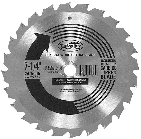 Amana Tool - 7-1/4" Diam, 5/8" Arbor Hole Diam, 24 Tooth Wet & Dry Cut Saw Blade - Carbide-Tipped, Combination Action, Diamond Arbor - Strong Tooling