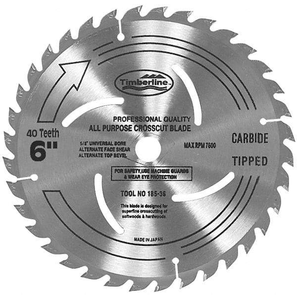 Amana Tool - 6" Diam, 1/2" Arbor Hole Diam, 40 Tooth Wet & Dry Cut Saw Blade - Carbide-Tipped, General Purpose Action, Standard Round Arbor - Strong Tooling