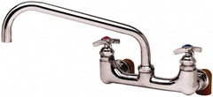 T&S Brass - Straight Spout, 2 Way Design, Wall Mount, Industrial Sink Faucet - 12 Inch Spout, 4 Spoke Handle - Strong Tooling