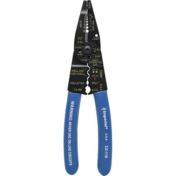 Imperial - 10 to 22 AWG Capacity Wire Stripper/Cutter/Crimper - 8-1/4" OAL, Hardened Steel with Cushion Grip Handle - Strong Tooling