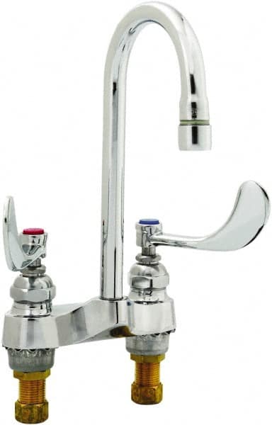 T&S Brass - Faucet Mount, Deck Mount Faucet without Spray - Two Handle, Wrist Blade Handle, Rigid Gooseneck Spout, No Drain - Strong Tooling