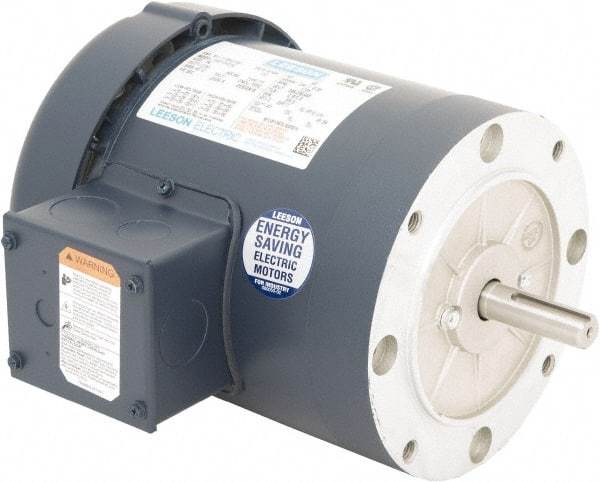 Leeson - 1/2 Max hp, 1,200 Max RPM, Electric AC DC Motor - 230/460 V Input, Three Phase, 56C Frame, 5/8" Shaft Diam, C-Face Mount, TEFC Enclosure - Strong Tooling