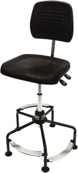 ShopSol - 17 to 35" High Adjustable Height Swivel Stool - 26" Wide x 26-1/2" Deep, Polyurethane Seat, Black - Strong Tooling