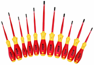Insulated Slim Integrated Insulation 11 Piece Screwdriver Set Slotted 3.5; 4; 4.5; 5.5; 6.5; Phillips #1 & 2; Xeno #1 & 2; Square #1 & 2 - Strong Tooling