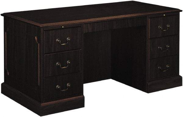 Hon - High Pressure Laminate Double Pedestal Desk with Center Drawer - 60" Wide x 30" Deep x 29-1/2" High, Mahogany - Strong Tooling