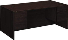 Hon - Woodgrain Laminate Double Pedestal Desk - 72" Wide x 36" Deep x 29-1/2" High, Mahogany - Strong Tooling