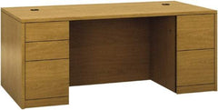 Hon - Woodgrain Laminate Double Pedestal Desk - 72" Wide x 36" Deep x 29-1/2" High, Harvest - Strong Tooling