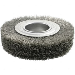 Brush Research Mfg. - 6" OD, 2" Arbor Hole, Crimped Stainless Steel Wheel Brush - 1-3/8" Face Width, 1-1/8" Trim Length, 4,500 RPM - Strong Tooling