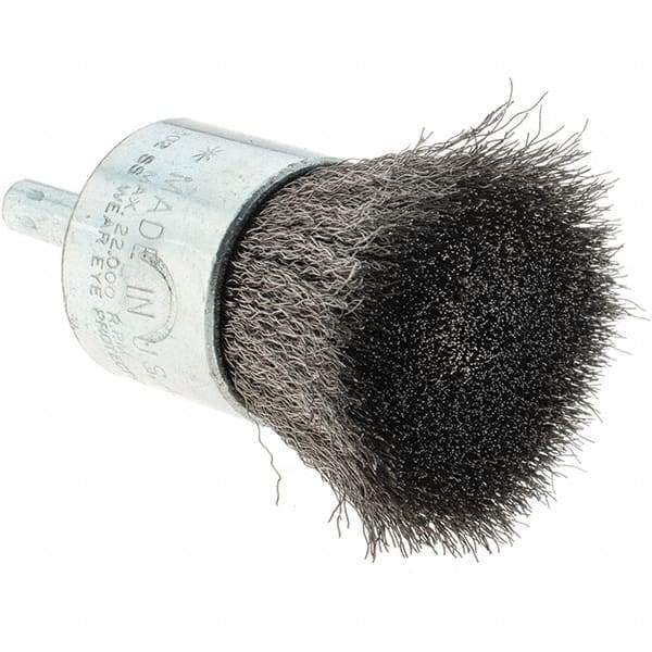 Tru-Maxx - 1" Brush Diam, Crimped, Flared End Brush - 1/4" Diam Steel Shank, 22,000 Max RPM - Strong Tooling